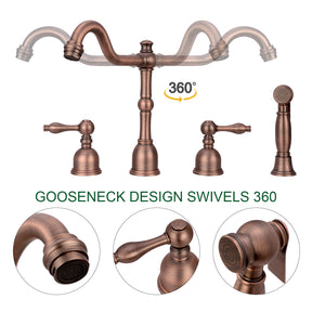 Two-Handles Antique Bronze Widespread Kitchen Faucet with Side Sprayer - AK96818-AB