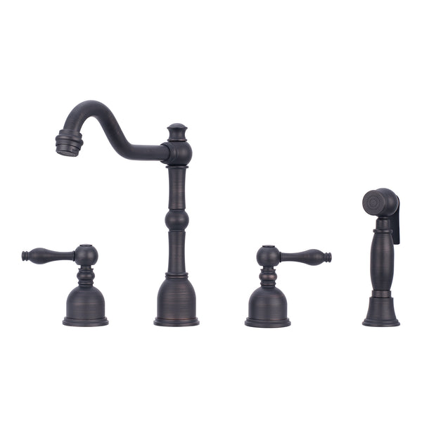 Two-Handles Copper Widespread Kitchen Faucet with Side Sprayer - AK96818C