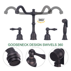 Two-Handles Oil Rubbed Bronze Widespread Kitchen Faucet with Side Sprayer - AK96818-ORB