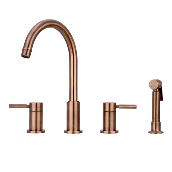 Two-Handles Copper Widespread Kitchen Faucet with Side Sprayer - AK96866