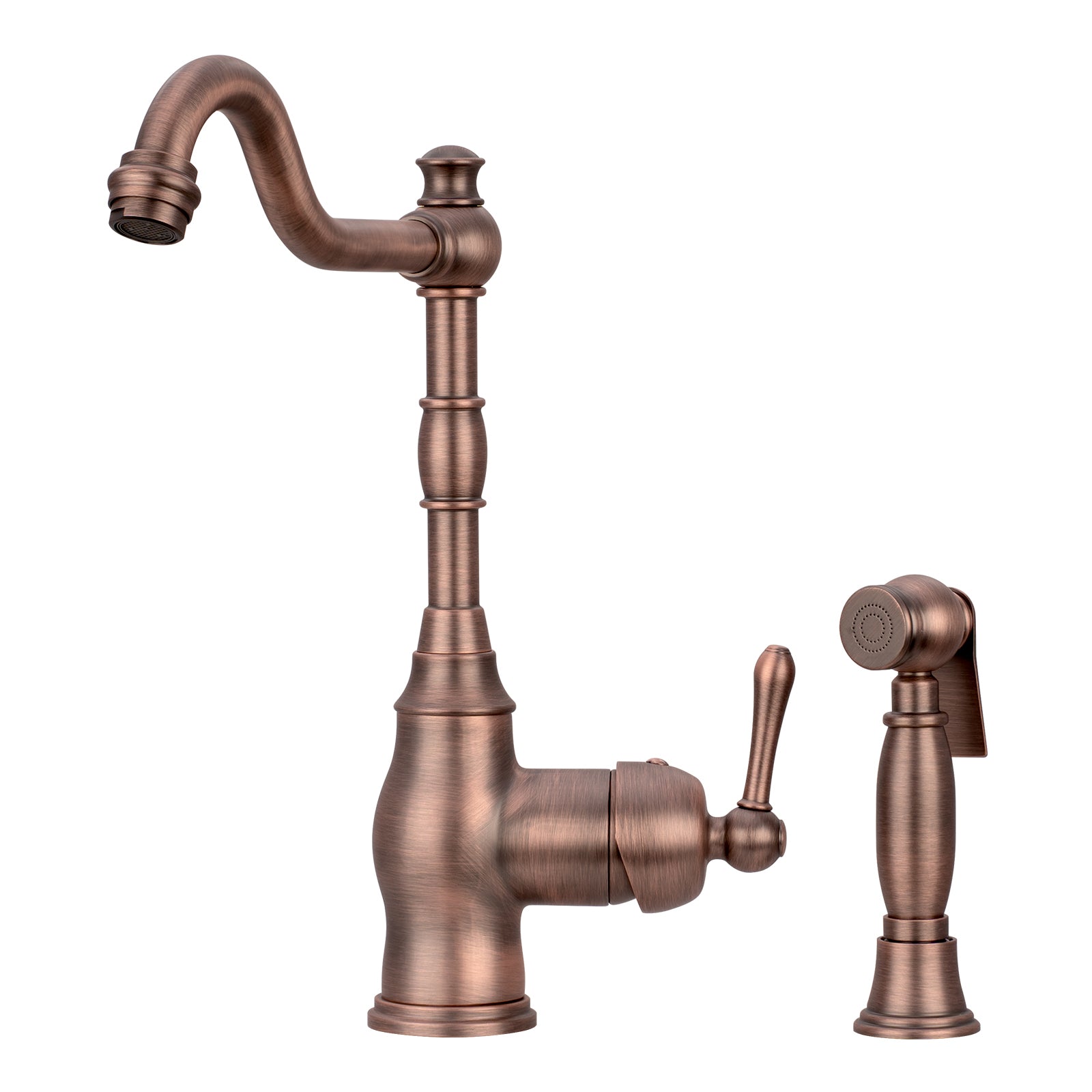 One-Handle Antique Copper Widespread Kitchen Faucet with Side Sprayer - AK96918-AC