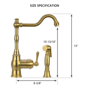 One-Handle Brushed Gold Widespread Kitchen Faucet with Side Sprayer - AK96918-BTG