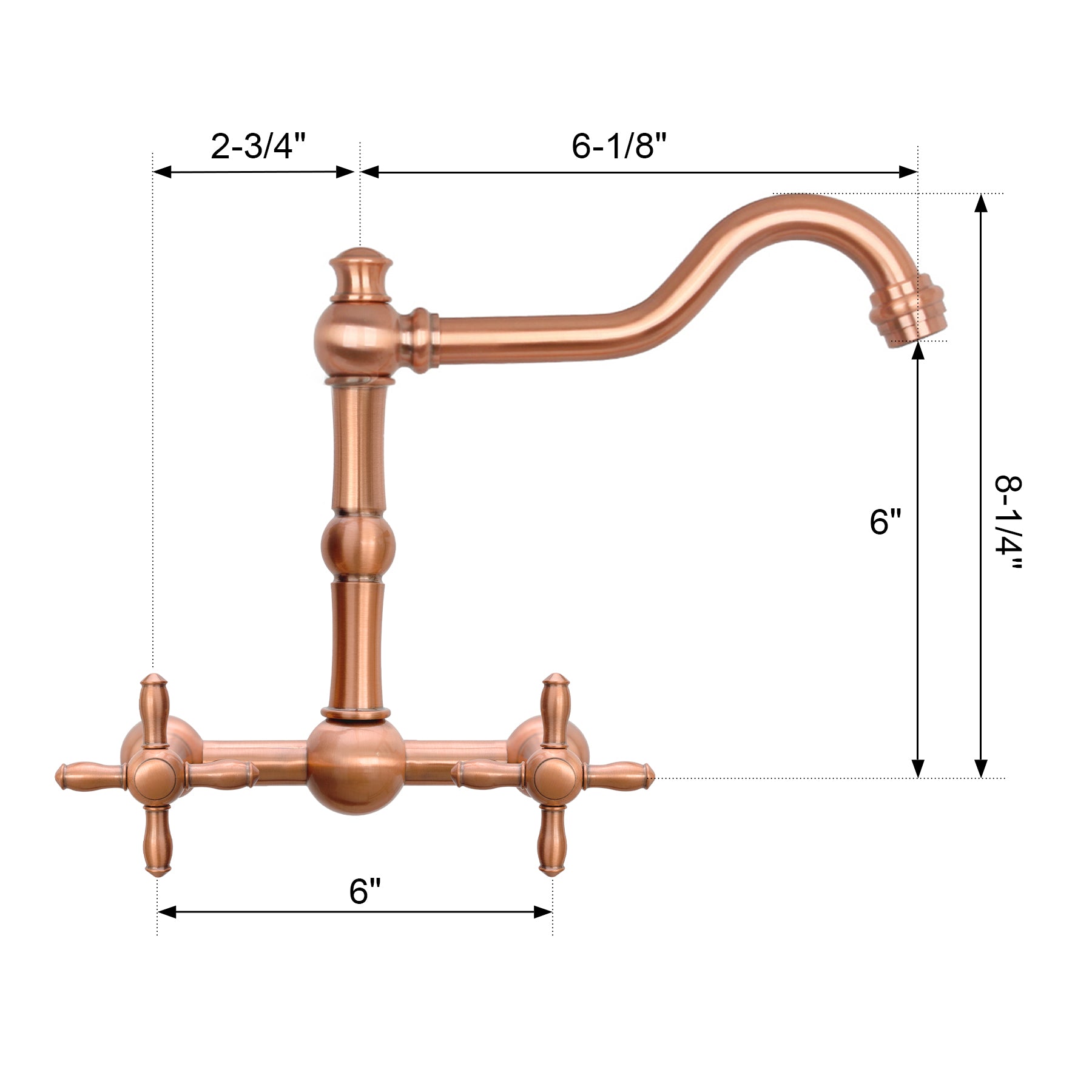 Akicon Bathroom Faucets - Solid Brass Wall Mount Bathroom Sink Faucet with 2 Cross Handles, Copper Bathroom Faucet - AK41718N1-C