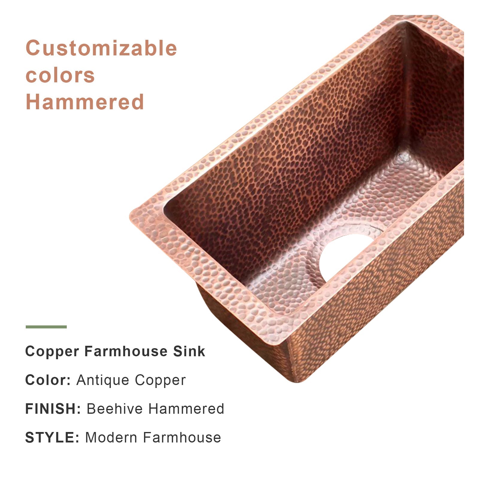 Akicon Copper Square Bar Sink - AKS50050-C