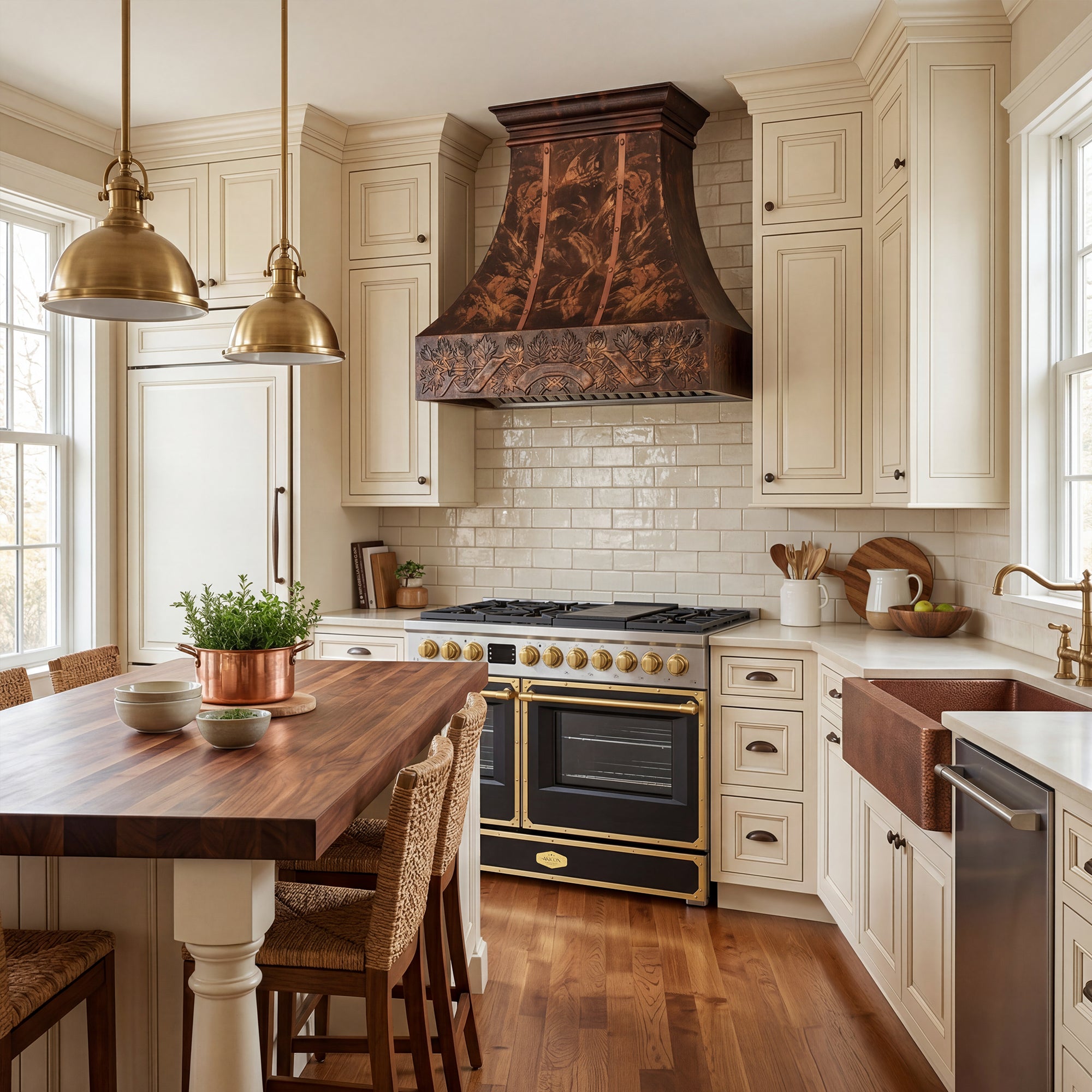 Akicon Custom Copper Range Hood Handmade with Custom Size and Finish