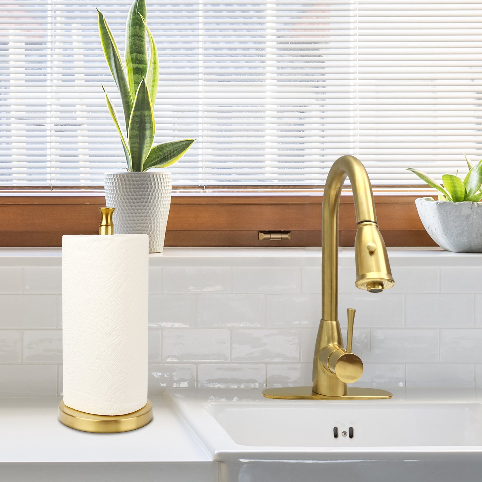 Copper Paper Towel Holder Roll Dispenser Stand for Kitchen Countertop & Dining Room Table - AK79303-C