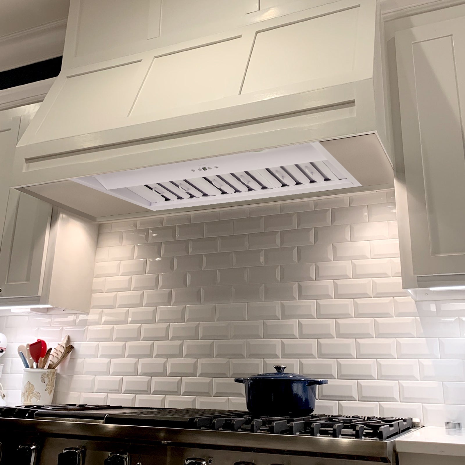 36 Inch Range Hood Insert, Ultra Quiet Stainless Steel Ducted Insert/Built-in Kitchen Vent Hood with Powerful Suction, Dimmable LED Lights and Dishwasher Safe Filters, 600 CFM - Satin White