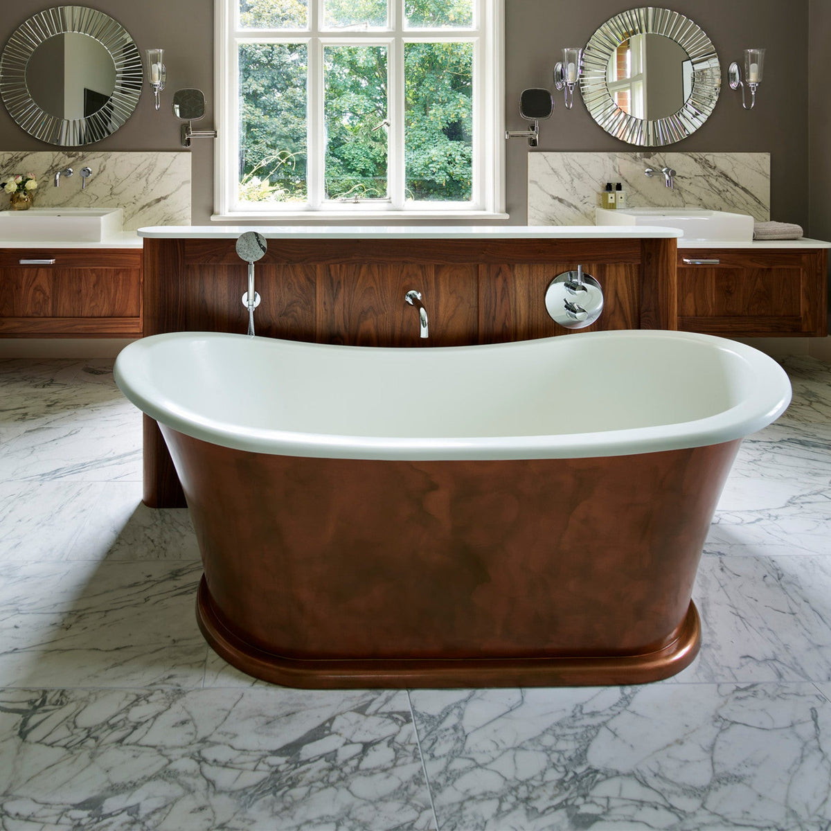 Akicon Copper Double-Slipper Roll-Top Bathtub w/Pedestal AKB70006-C