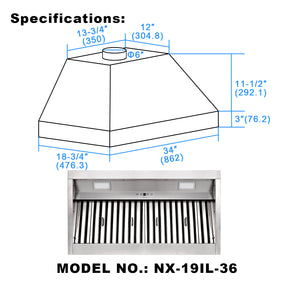 36"W * 30"H * 21"D Instock Dark Antique Copper Smooth Range Hood with 600 CFM Insert, Dimmable Lighting & Delay Shut-Off