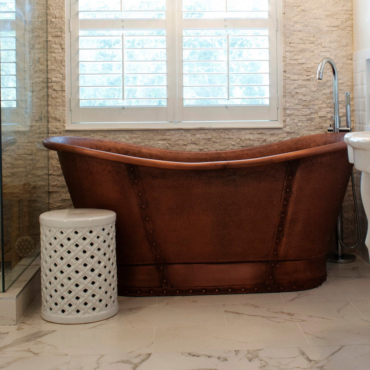 Akicon Copper Double-Slipper Roll-Top Bathtub w/Pedestal AKB70012-C