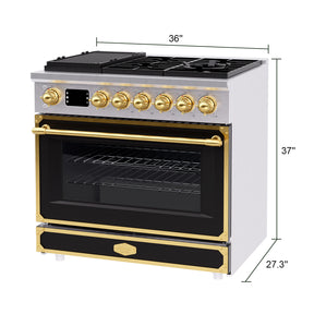 Akicon 36 Inch Freestanding Gas Range with 6 Sealed Burners Cooktop, Rapid Convection Oven, 5.2 Cu.Ft. Large Capacity with Heavy-Duty Cast Iron Grate Cooking Stove, Natural Gas/LP Convertible