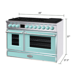 48“ Freestanding Custom Gas Range with 8 Sealed Burners Cooktop, Rapid Convection Oven, Natural Gas/LP Convertible - AK-G48N05A-B1