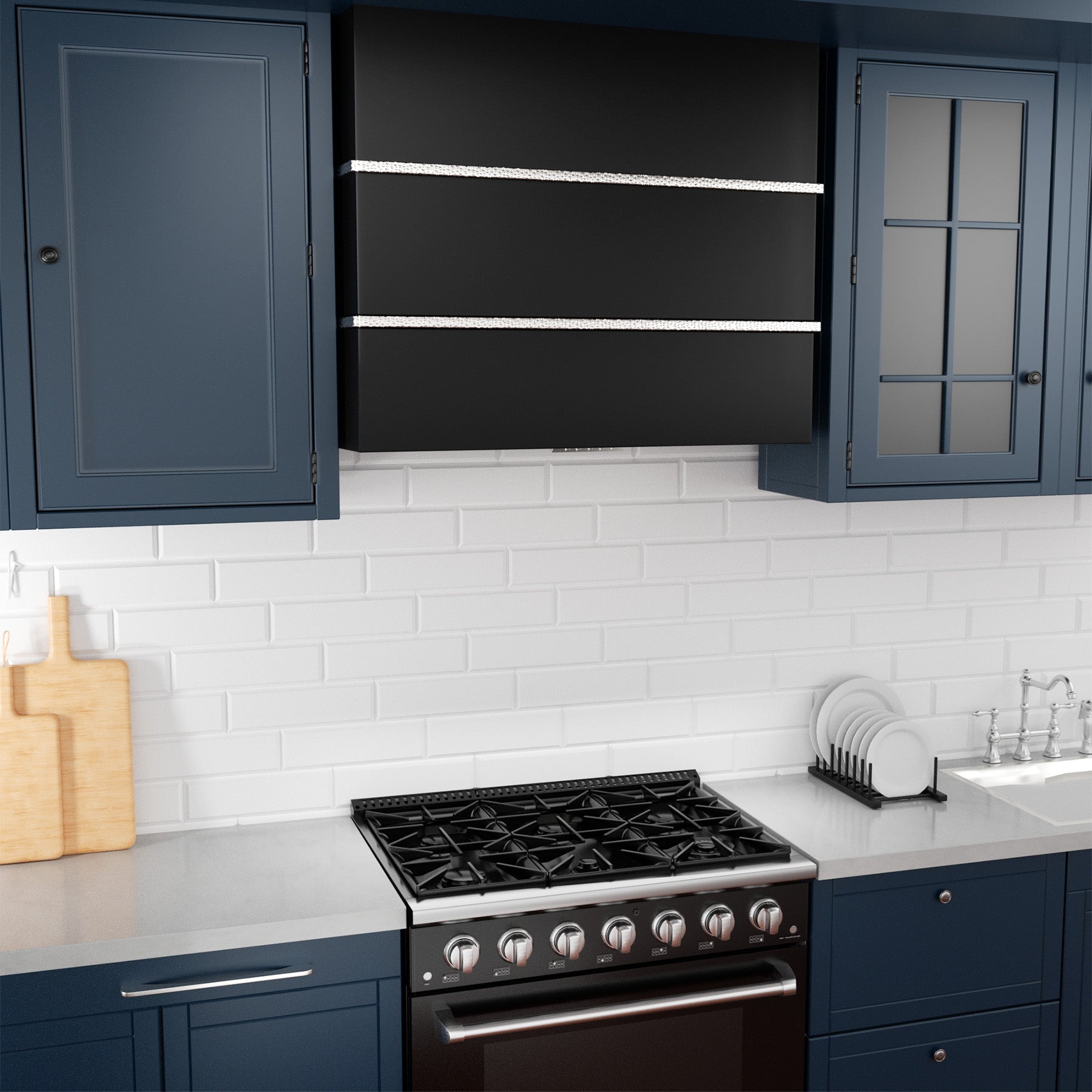 black_custom_range_hood_with_trim_wall_mount_36inch