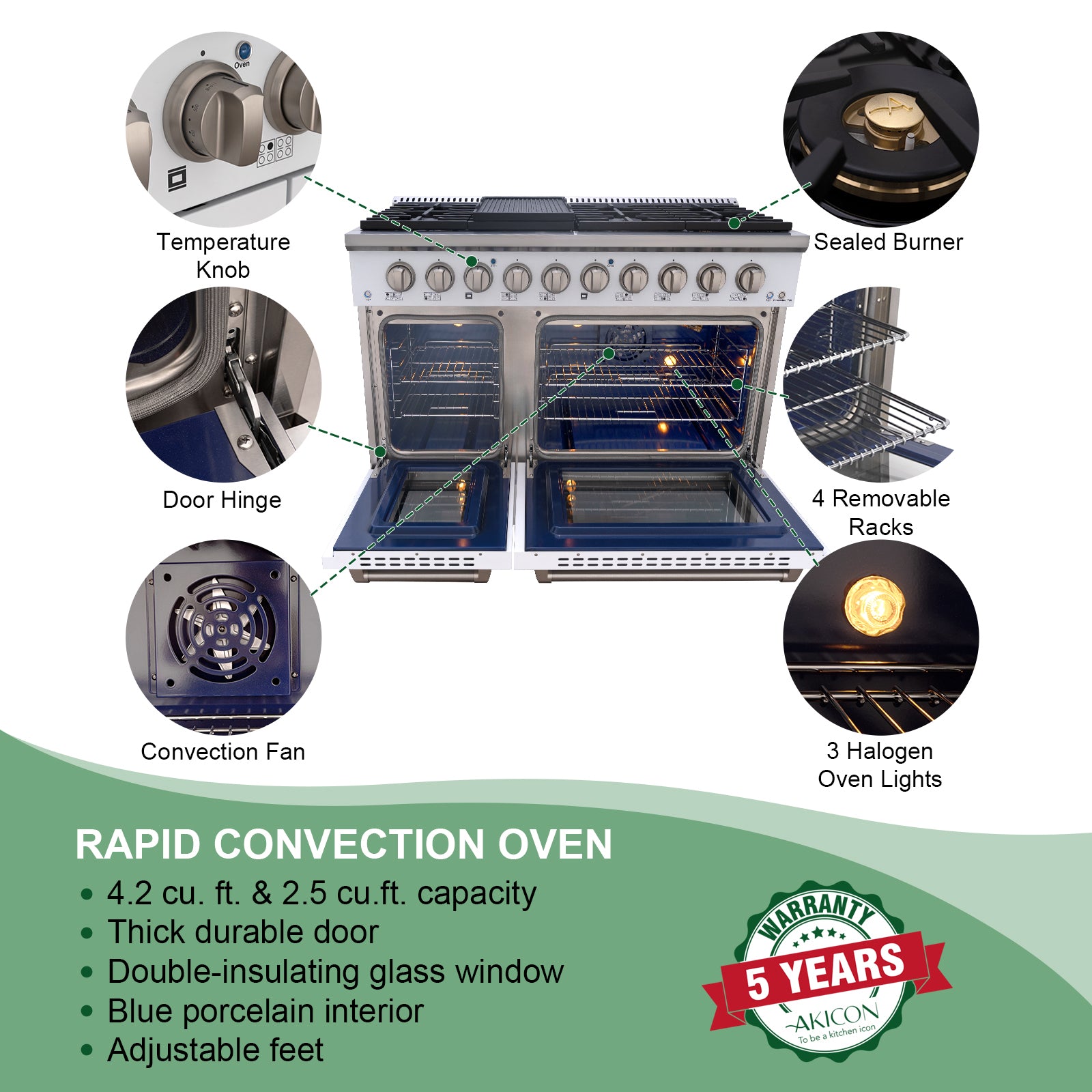 48" Slide-in Freestanding Professional Style Gas Range with 6.7 Cu. Ft. Oven, 8 Burners, AK-JK48A1-S