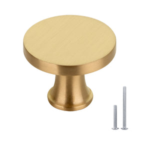 Akicon Brushed Gold Kitchen Cabinet Knobs 1-1/4 inch (32 mm) Diameter 100% Solid Brass Drawer Knob AK01916-BG