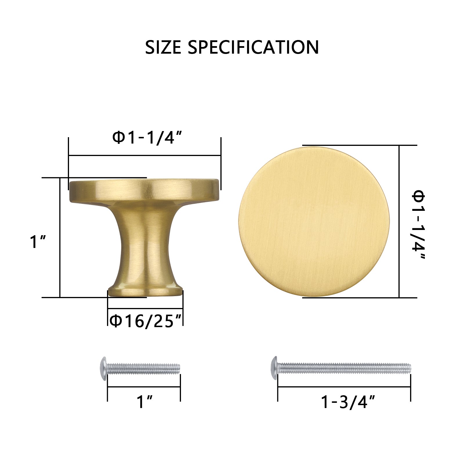 Akicon Brushed Gold Kitchen Cabinet Knobs 1-1/4 inch (32 mm) Diameter 100% Solid Brass Drawer Knob AK01916-BG