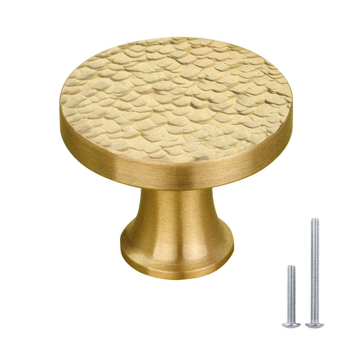 Akicon Hammered Polished Gold Kitchen Cabinet Knobs 1-1/4 inch (32 mm) Diameter 100% Solid Brass Drawer Kno 5 Packs / Ship-out in 4-6 weeks