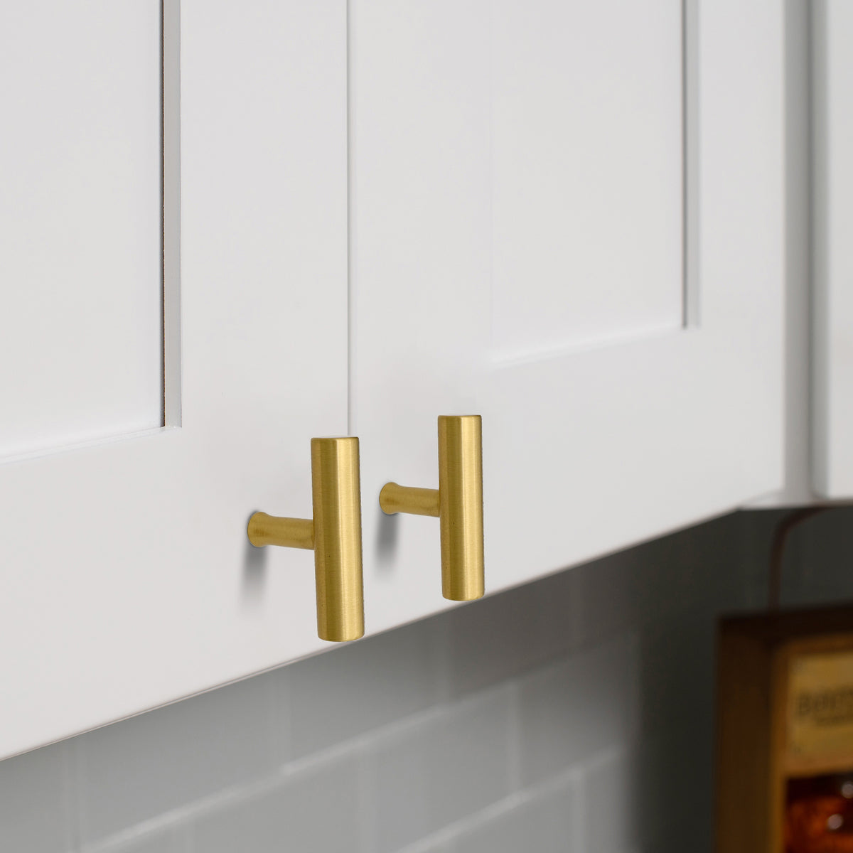 Akicon Brushed Gold Kitchen T Bar Cabinet Pulls 100% Solid Brass Drawer Knob AK01917-BG