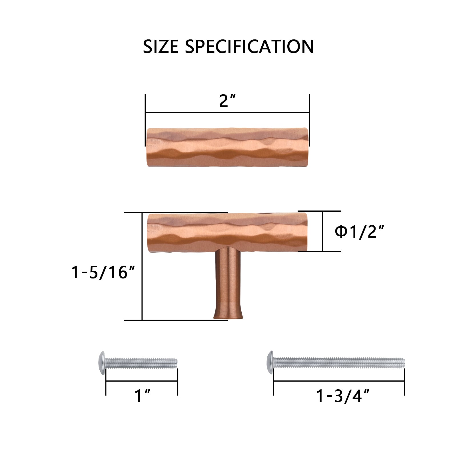Akicon Hammered Copper Kitchen T Bar Cabinet Pulls 100% Solid Brass Drawer Knob AK01917A-C