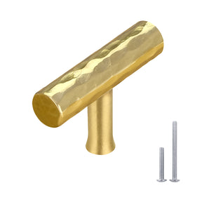 Akicon Hammered Polished Gold Kitchen T Bar Cabinet Pulls 100% Solid Brass Drawer Knob AK01917A-PB