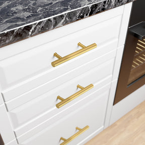 Akicon 3 Inch Hole Center Brushed Gold Kitchen Cabinet Handles 100% Solid Brass Drawer Pulls AK01930-BG