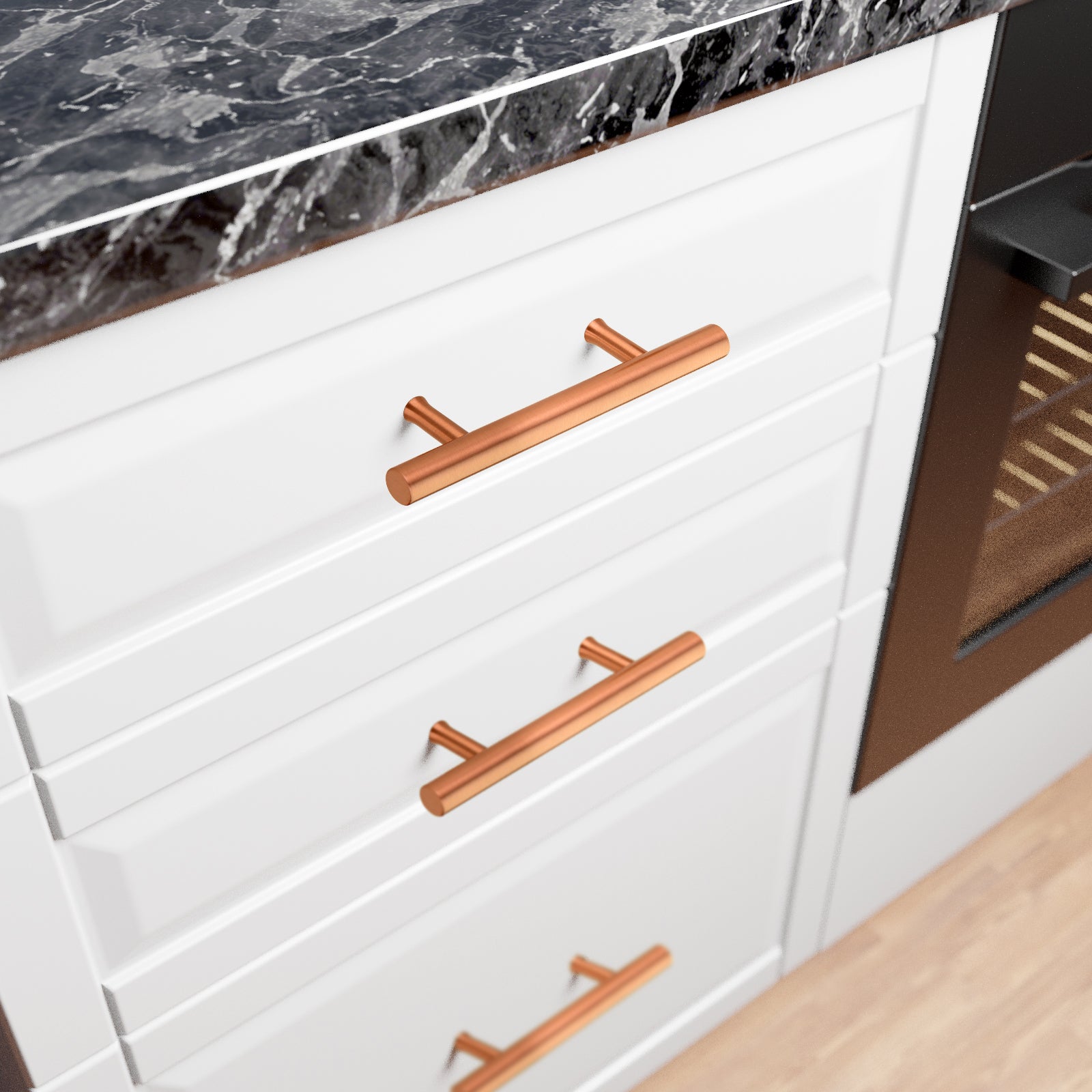Akicon 3 Inch Hole Center Copper Kitchen Cabinet Handles 100% Solid Brass Drawer Pulls AK01930-C