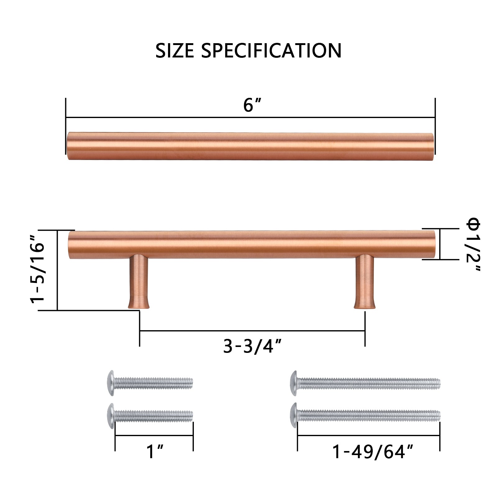 Akicon 3-3/4 Inch Hole Center Copper Kitchen Cabinet Handles 100% Solid Brass Drawer Pulls AK01931-C