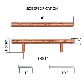 Akicon 3-3/4 Inch Hole Center Hammered Copper Kitchen Cabinet Handles 100% Solid Brass Drawer Pulls AK01931A-C