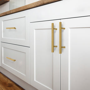 Akicon 5 Inch Hole Center Brushed Gold Kitchen Cabinet Handles 100% Solid Brass Drawer Pulls AK01932-BG