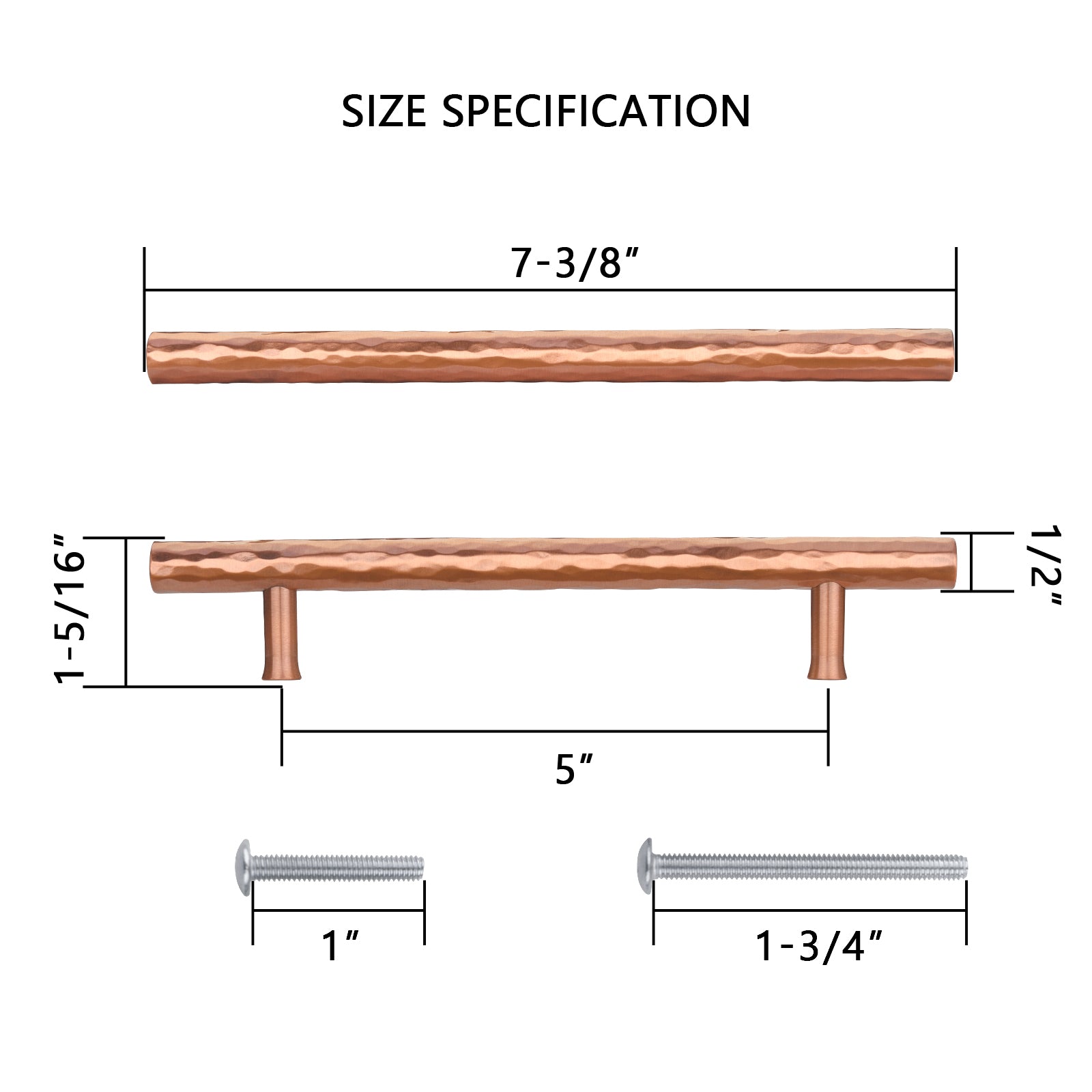 Akicon 5 Inch Hole Center Hammered Copper Kitchen Cabinet Handles 100% Solid Brass Drawer Pulls AK01932A-C