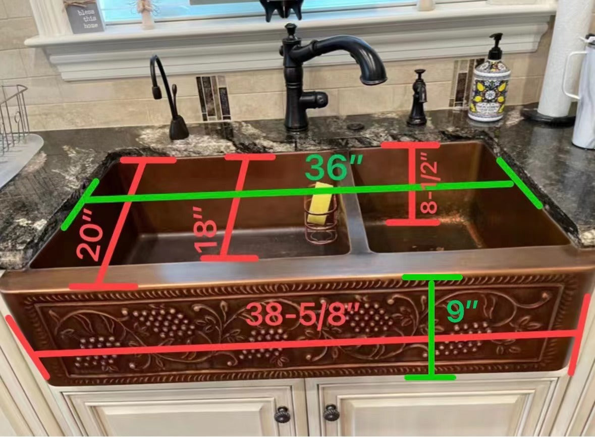 Akicon Single Bowl Farmhouse Apron Copper Kitchen Sink for Grey