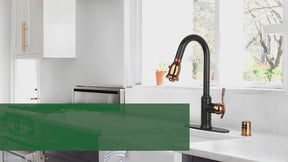 Two-Tone Matte Black & Rose Gold Pull Out Kitchen Faucet with Deck Plate, Single Level Solid Brass Kitchen Sink Faucets with Pull Down Sprayer - AK415BLRG