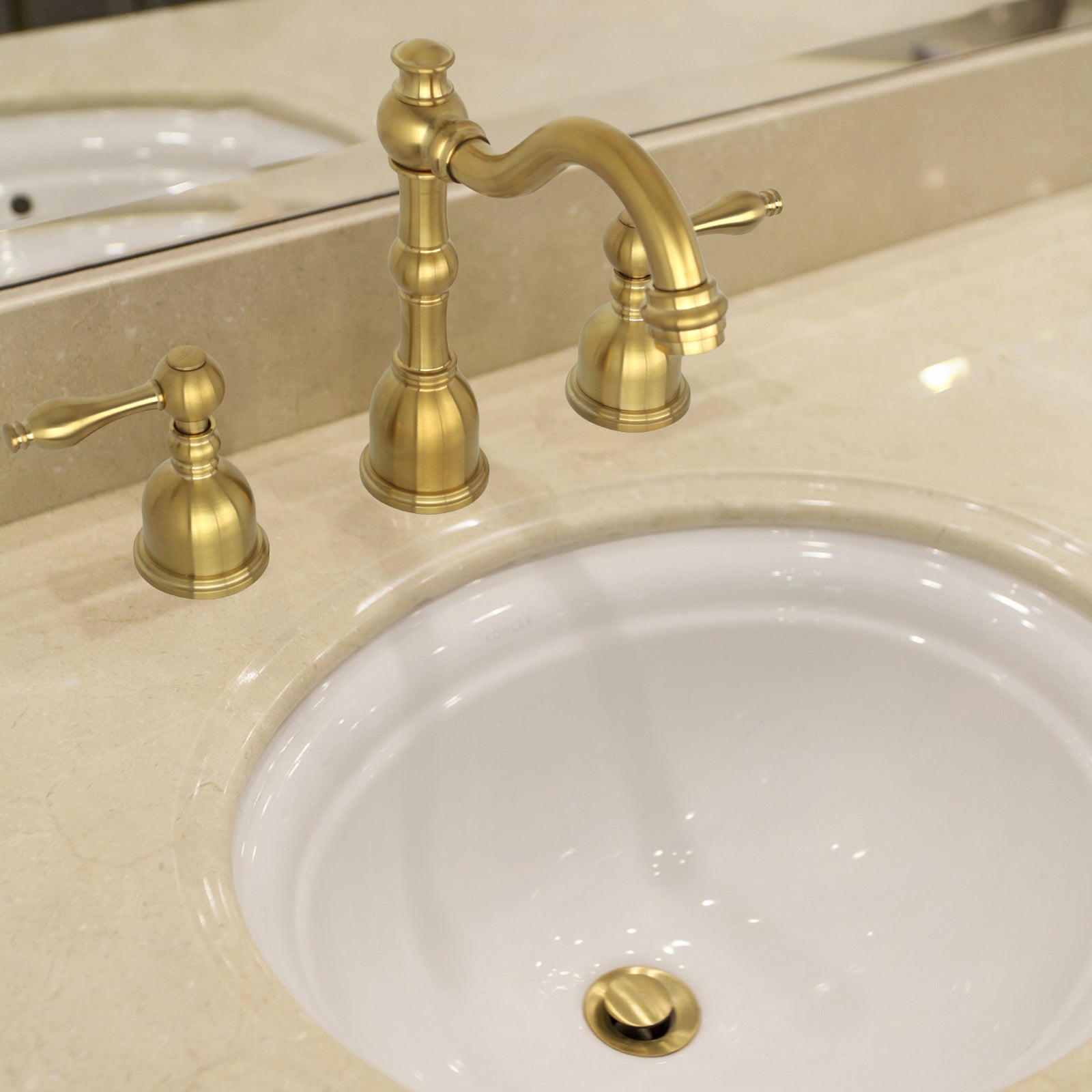 Two-Handle Brushed Gold Widespread Bathroom Sink Faucet - AK41518BTG