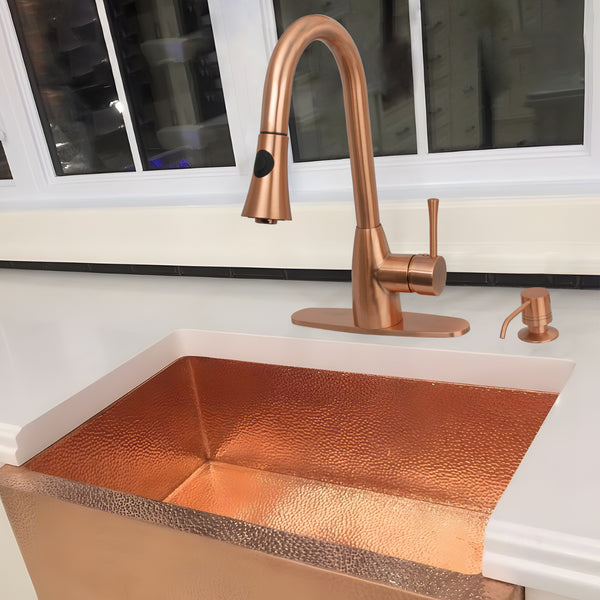 Copper Pull Out Kitchen Faucet, Single Level Solid Brass Kitchen Sink Faucets with Pull Down Sprayer - AK96455C