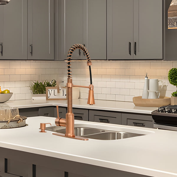 Copper Pre-Rinse Spring Kitchen Faucet, Single Level Solid Brass Kitchen Sink Faucets with Pull Down Sprayer - AK96565C