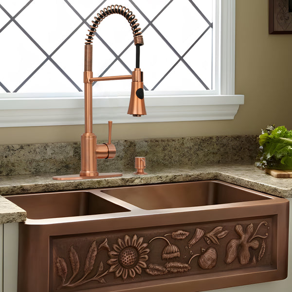 One-Handle Pre-Rinse Spring Copper Kitchen Faucet - AK96566-C