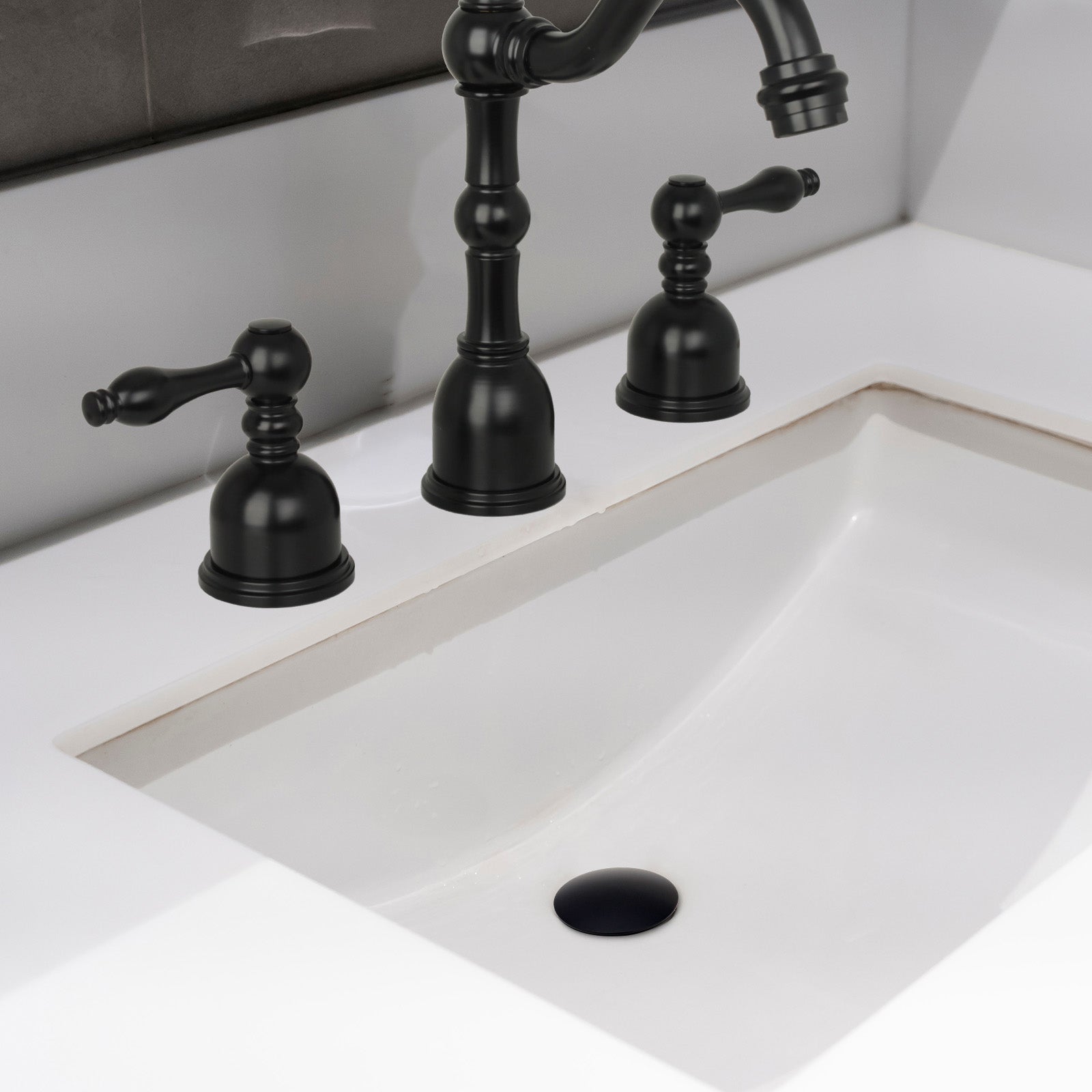 Matte Black Push Button Bathroom Sink Drain Stopper Without Overflow - AK82001MB