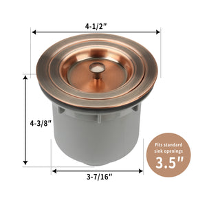 Antique Copper Kitchen Sink Stopper Replacement for 3-1/2 Inch Standard Strainer Drain - AK82103AC