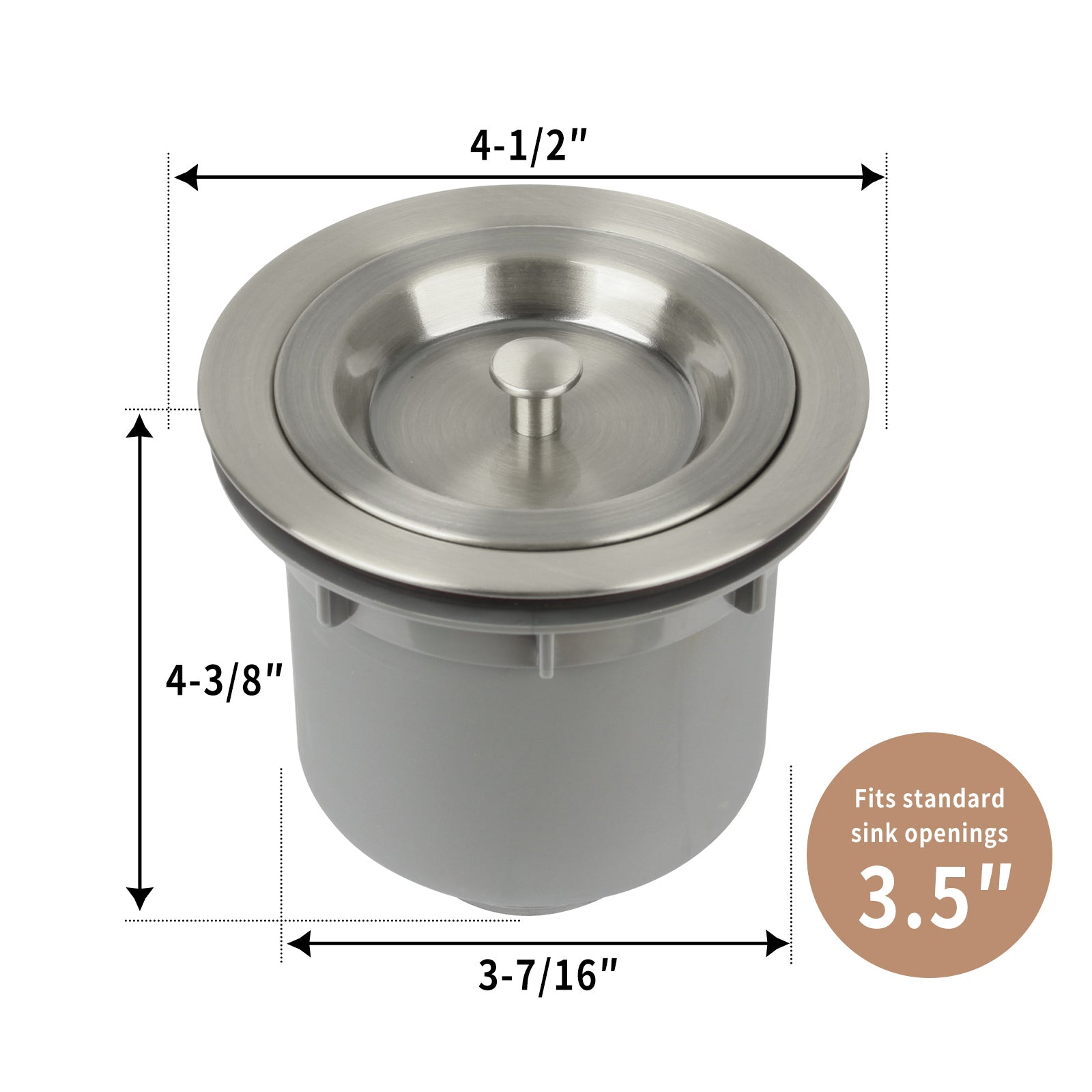 Brushed Nickel Kitchen Sink Stopper Replacement for 3-1/2 Inch Standard Strainer Drain - AK82103BN