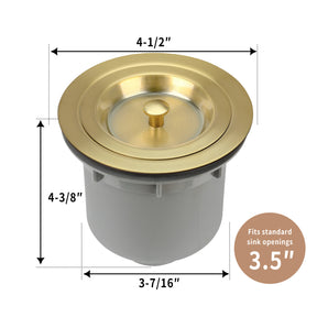 Brushed Gold Kitchen Sink Stopper Replacement for 3-1/2 Inch Standard Strainer Drain - AK82103BTG