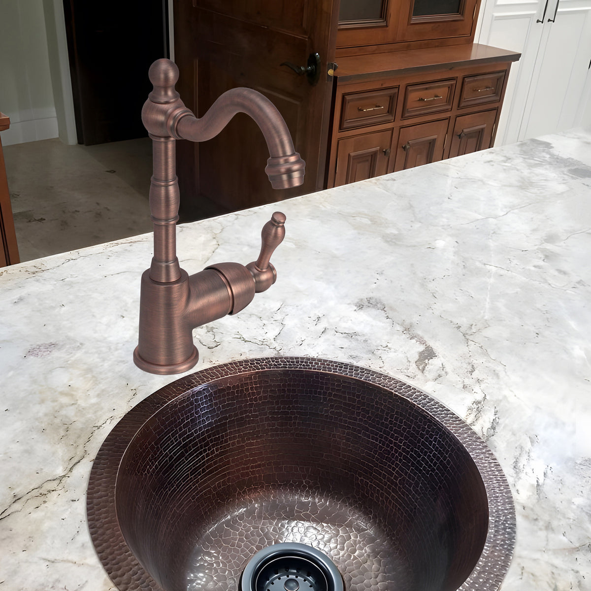 Copper One-Handle Widespread Kitchen Bar Sink Faucet, Solid Brass Prep Sink Faucet - Antique Bronze