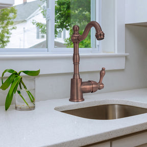 Copper One-Handle Widespread Kitchen Bar Sink Faucet, Solid Brass Prep Sink Faucet - Antique Bronze