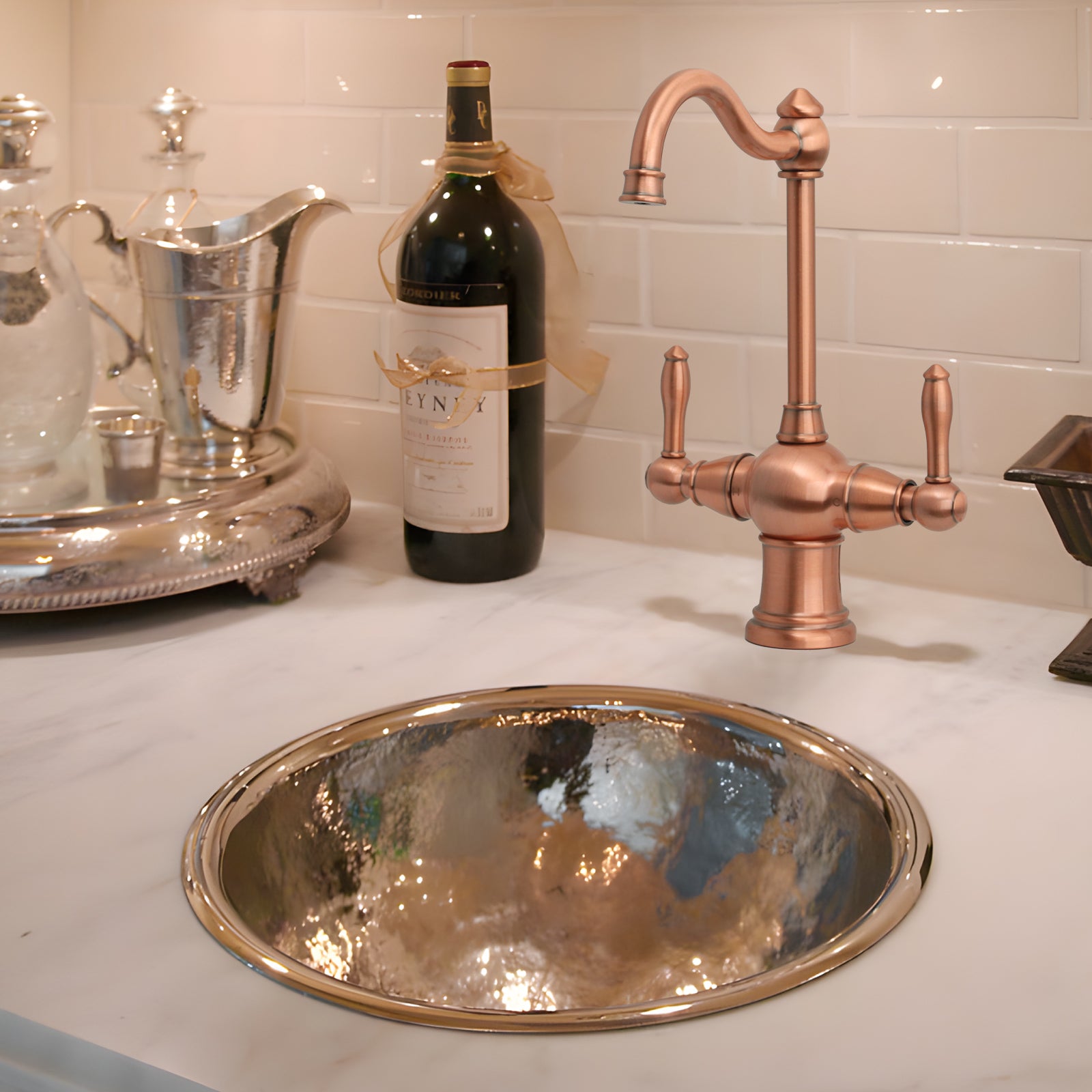 Two-Handles Copper Drinking Water Filter Faucet, Dual Lever Hot and Cold Water Faucet for Instant Hot Water Tank Dispenser & Filtration System