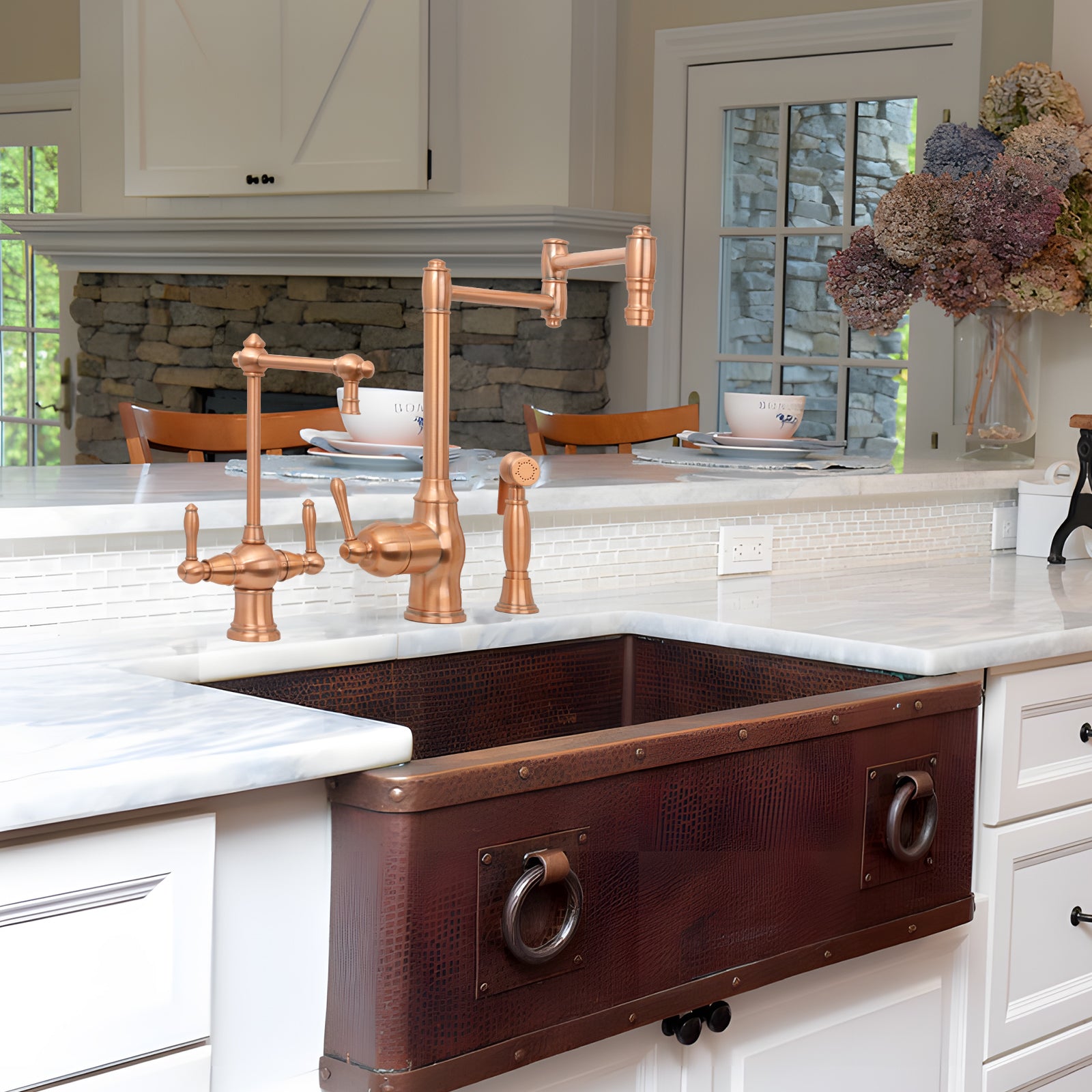 Two-Handles Copper Drinking Water Filter Faucet, Dual Lever Hot and Cold Water Faucet for Instant Hot Water Tank Dispenser & Filtration System-AK96218P1C