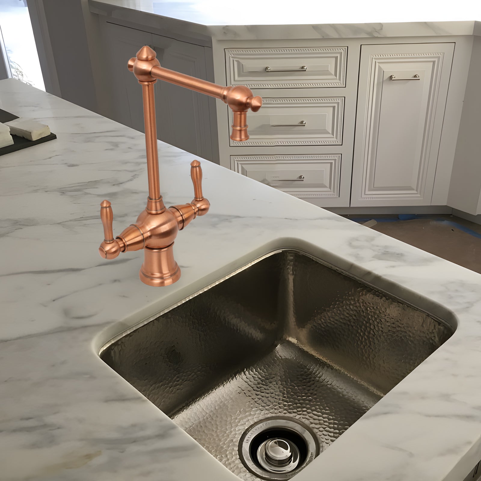 Two-Handles Copper Drinking Water Filter Faucet, Dual Lever Hot and Cold Water Faucet for Instant Hot Water Tank Dispenser & Filtration System-AK96218P1C