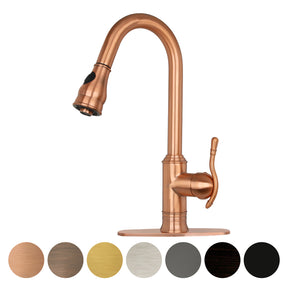 Copper Pull Out Kitchen Faucet, Single Level Solid Brass Kitchen Sink Faucets with Pull Down Sprayer - AK96415-D-C