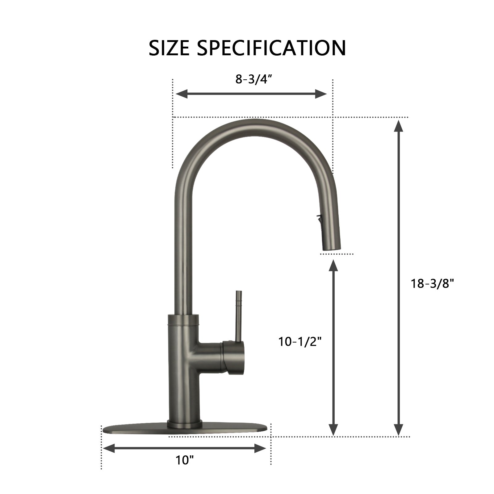 Gun Black Pull Out Kitchen Faucet with Deck Plate, Single Level Solid Brass Kitchen Sink Faucets with Pull Down Sprayer-AK96416BGB