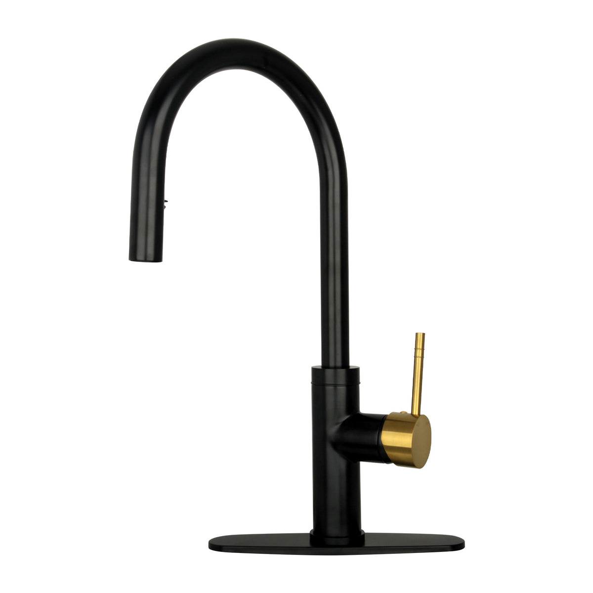 Matte Black & Brushed Gold Pull Out Kitchen Faucet with Deck Plate, Single Level Solid Brass Kitchen Sink Faucets with Pull Down Sprayer-AK96416BLBG