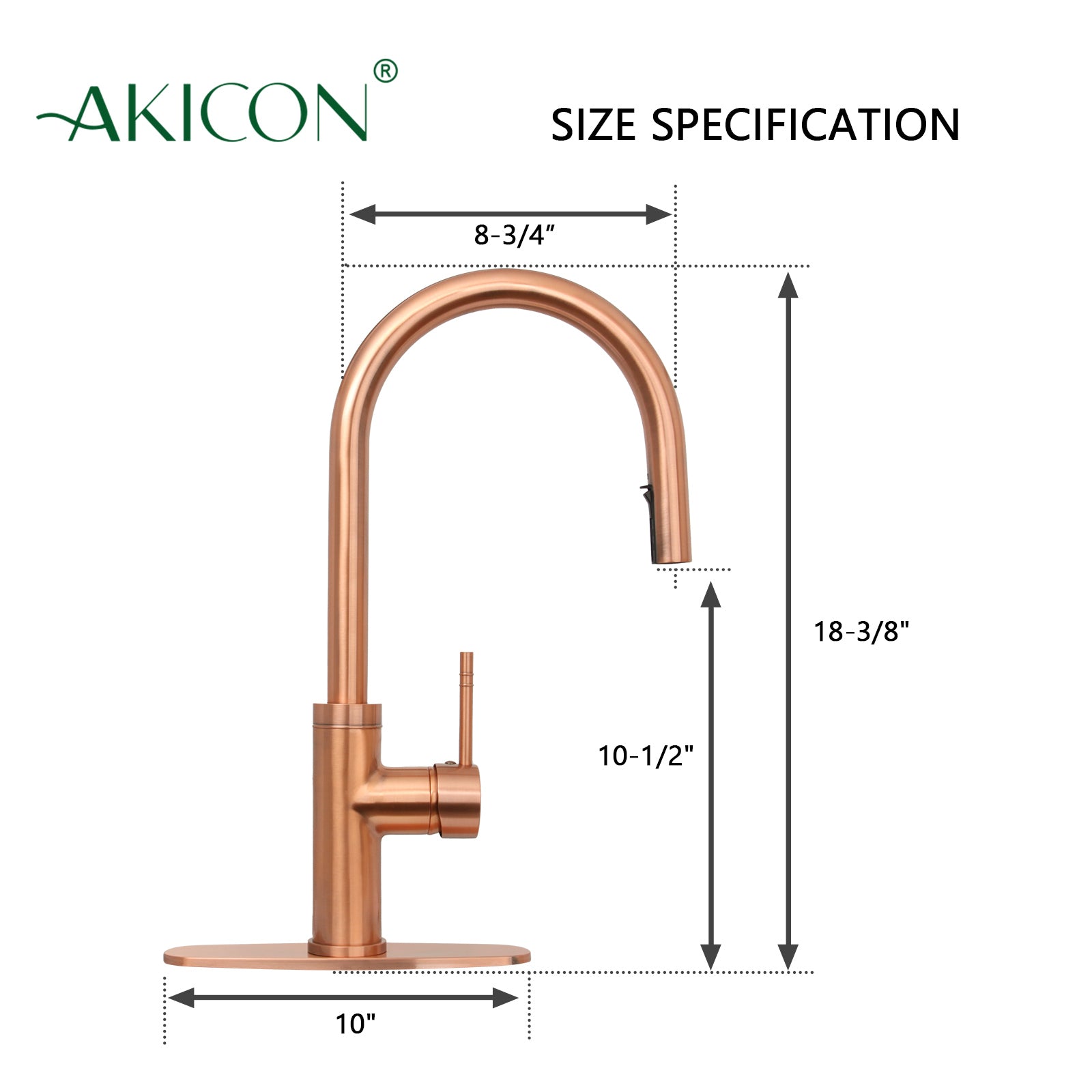 Copper Pull Out Kitchen Faucet with Deck Plate, Single Level Solid Brass Kitchen Sink Faucets with Pull Down Sprayer-AK96416C