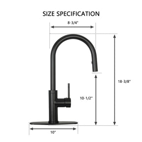Matte Black Pull Out Kitchen Faucet with Deck Plate, Single Level Solid Brass Kitchen Sink Faucets with Pull Down Sprayer-AK96416MB